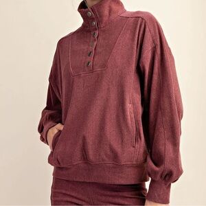 Women's Burgundy 1/4 Snap Sweater